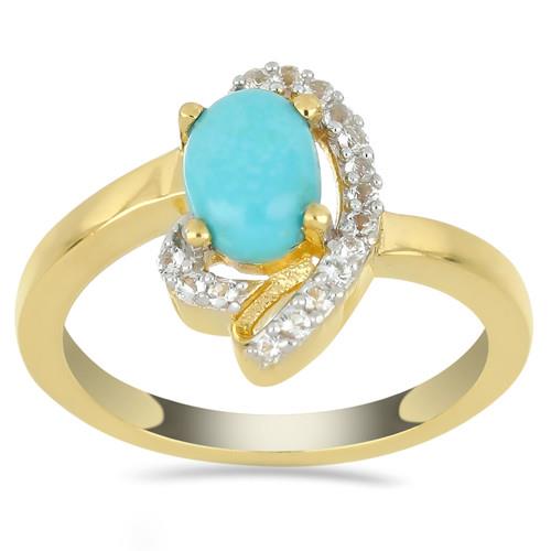 BUY STERLING SILVER NATURAL BLUE TURQUOISE GEMSTONE CLASSIC RING